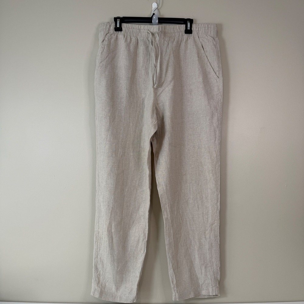 Cotton On Womens XL 100% Linen Pants Elastic Waist Beachy Summer Minimalist